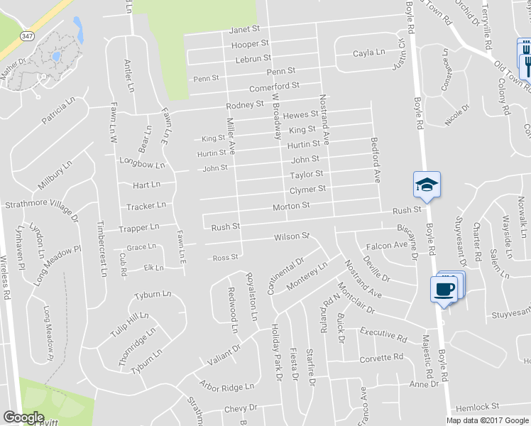 map of restaurants, bars, coffee shops, grocery stores, and more near 54 Morton Street in Port Jefferson Station