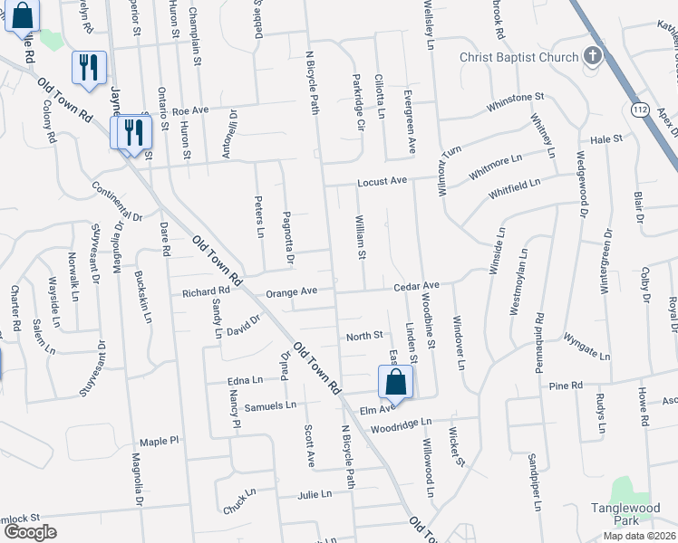 map of restaurants, bars, coffee shops, grocery stores, and more near 395 North Bicycle Path in Port Jefferson Station