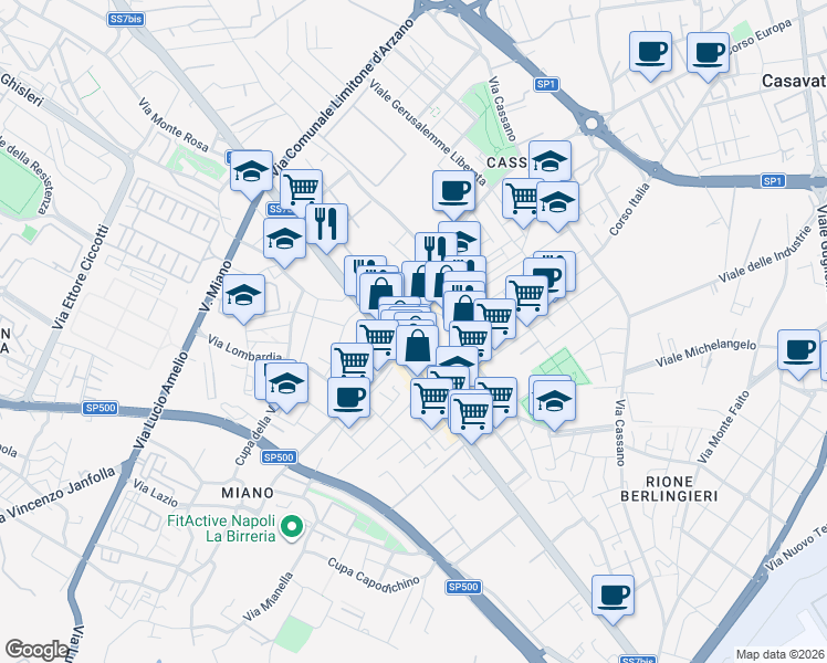 map of restaurants, bars, coffee shops, grocery stores, and more near 27 Via Vittorio Emanuele III a Secondigliano in Naples