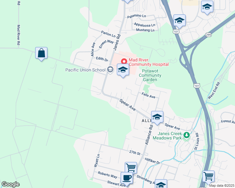 map of restaurants, bars, coffee shops, grocery stores, and more near 3650 Spear Ave in Arcata