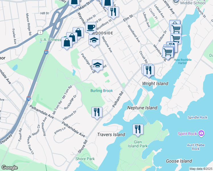 map of restaurants, bars, coffee shops, grocery stores, and more near 27 Belvidere Place in New Rochelle