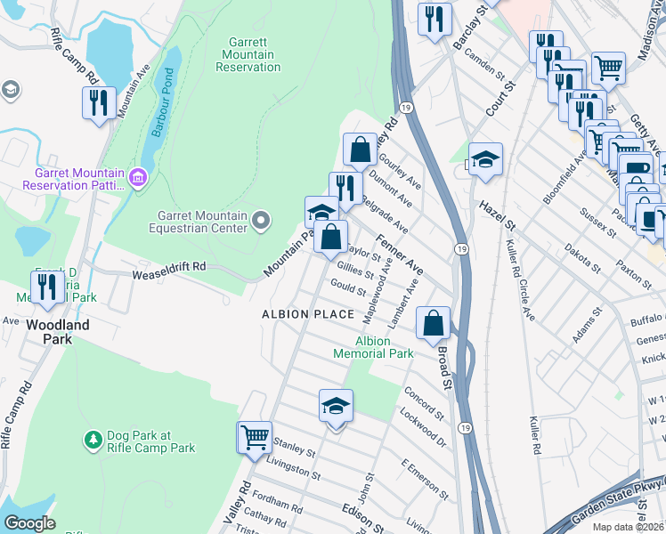 map of restaurants, bars, coffee shops, grocery stores, and more near 160 Valley Road in Clifton