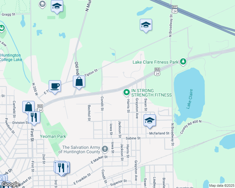map of restaurants, bars, coffee shops, grocery stores, and more near 2010 Old U.S. 24 in Huntington