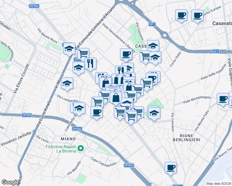 map of restaurants, bars, coffee shops, grocery stores, and more near 27 Via Vittorio Emanuele III a Secondigliano in Naples