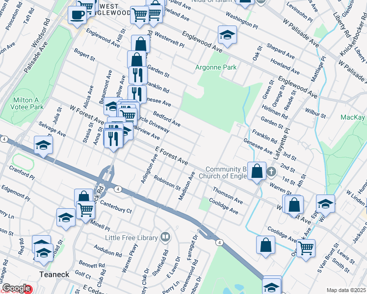 map of restaurants, bars, coffee shops, grocery stores, and more near 149 Fairview Avenue in Teaneck