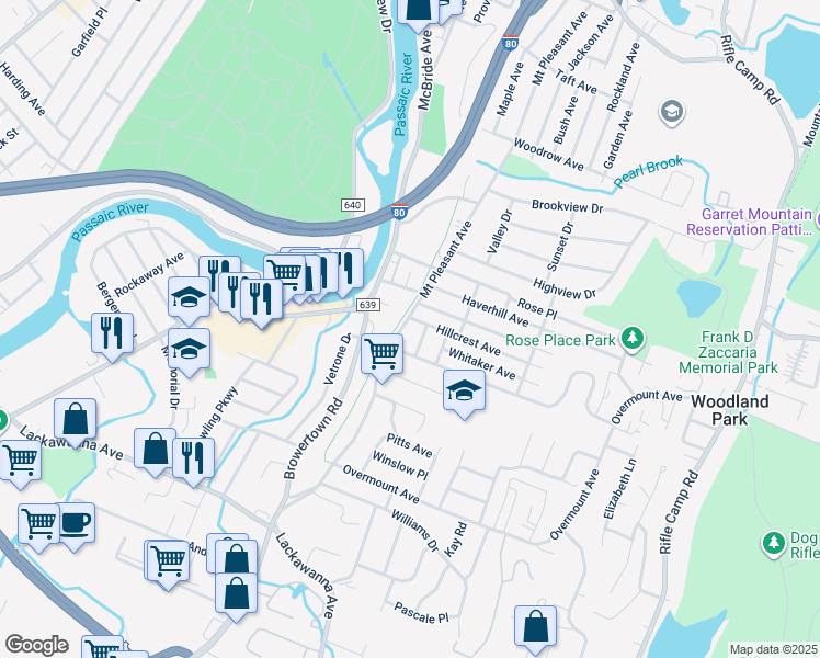 map of restaurants, bars, coffee shops, grocery stores, and more near 319 Mount Pleasant Avenue in Woodland Park