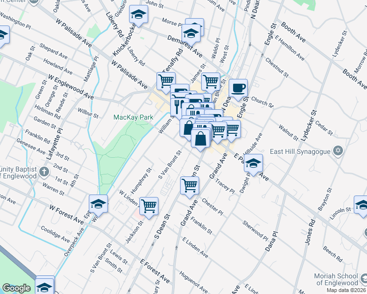 map of restaurants, bars, coffee shops, grocery stores, and more near 14 West Englewood Avenue in Englewood