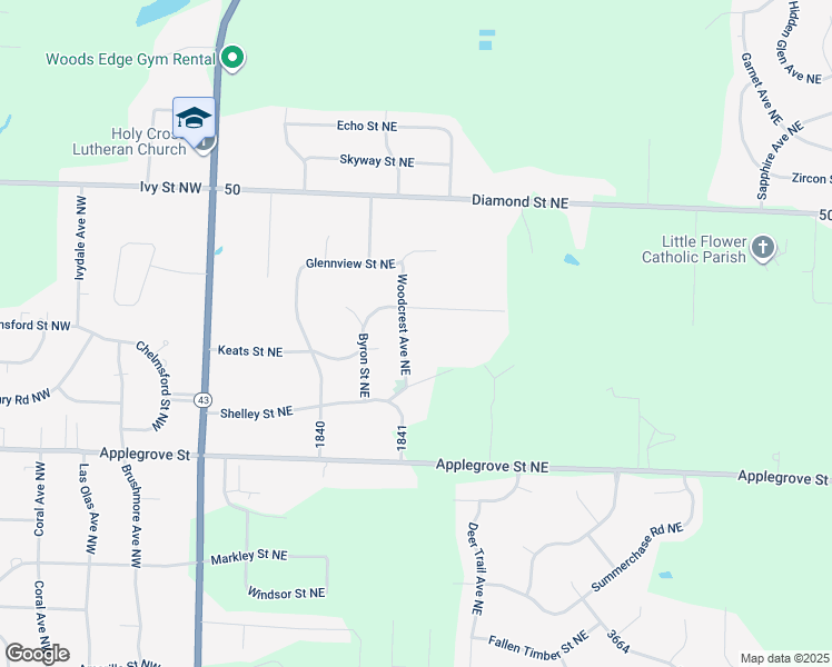 map of restaurants, bars, coffee shops, grocery stores, and more near 7454 Woodcrest Avenue Northeast in Canton