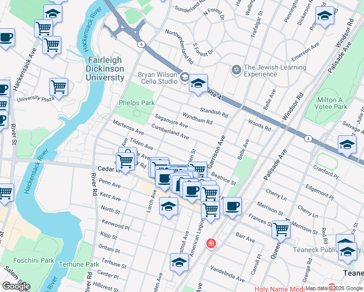 map of restaurants, bars, coffee shops, grocery stores, and more near 505 Martense Avenue in Teaneck