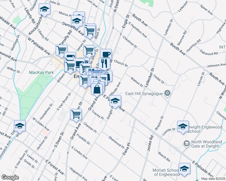 map of restaurants, bars, coffee shops, grocery stores, and more near 28 Hillside Avenue in Englewood