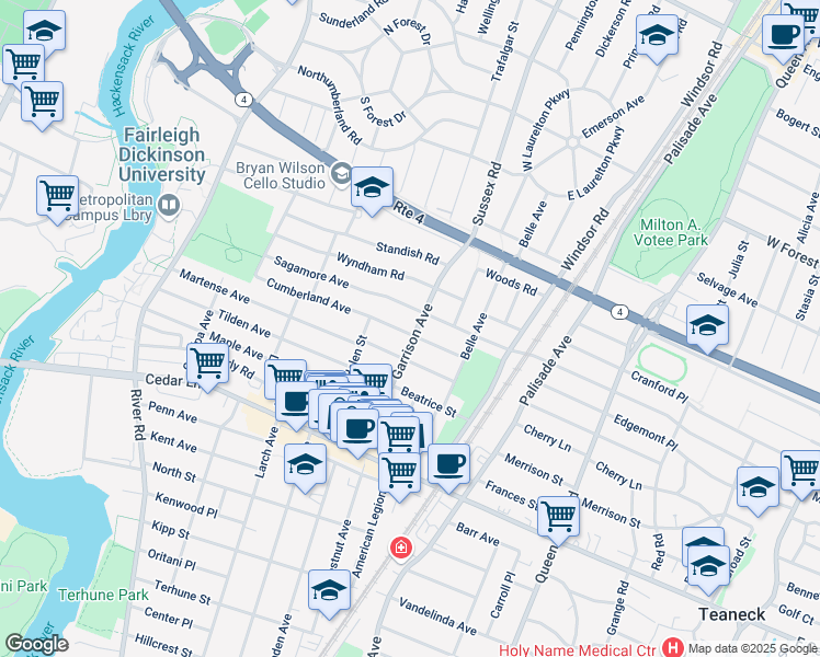 map of restaurants, bars, coffee shops, grocery stores, and more near 940 Garrison Avenue in Teaneck