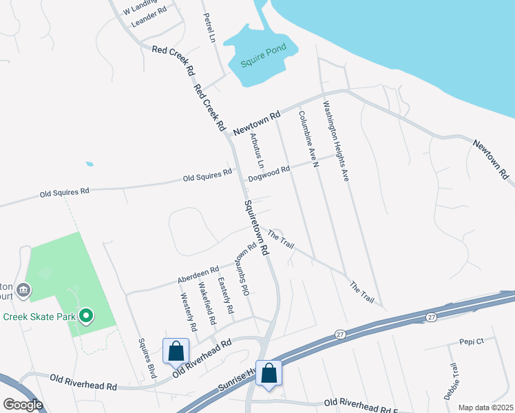 map of restaurants, bars, coffee shops, grocery stores, and more near 104A Squiretown Road in Hampton Bays