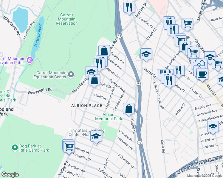 map of restaurants, bars, coffee shops, grocery stores, and more near 112 Maplewood Avenue in Clifton