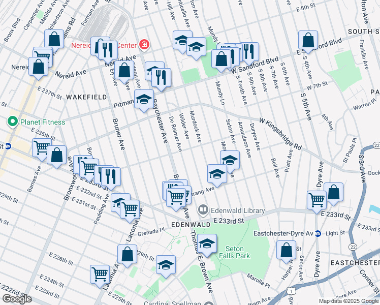 map of restaurants, bars, coffee shops, grocery stores, and more near 2048 Edenwald Avenue in Bronx