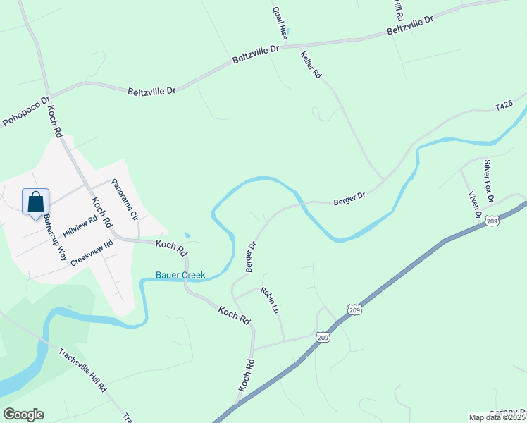 map of restaurants, bars, coffee shops, grocery stores, and more near 251 Whitey B Drive in Kunkletown