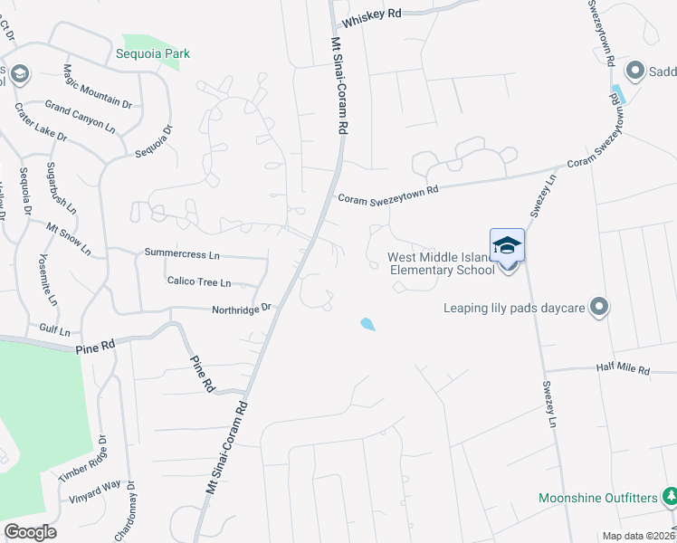 map of restaurants, bars, coffee shops, grocery stores, and more near 177 Mount Sinai-Coram Road in Coram