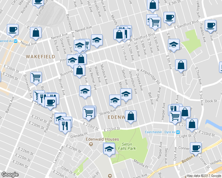 map of restaurants, bars, coffee shops, grocery stores, and more near 4074 Murdock Avenue in Bronx
