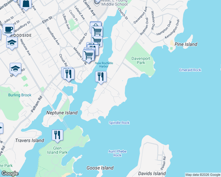 map of restaurants, bars, coffee shops, grocery stores, and more near 572 Davenport Avenue in New Rochelle
