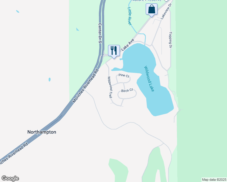 map of restaurants, bars, coffee shops, grocery stores, and more near 29 Wildwood Trail in Flanders