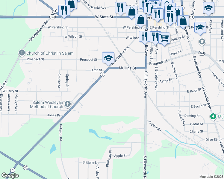 map of restaurants, bars, coffee shops, grocery stores, and more near 736-850 Newgarden Road in Salem