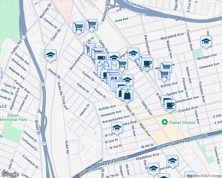 map of restaurants, bars, coffee shops, grocery stores, and more near 436 Sussex Street in Paterson