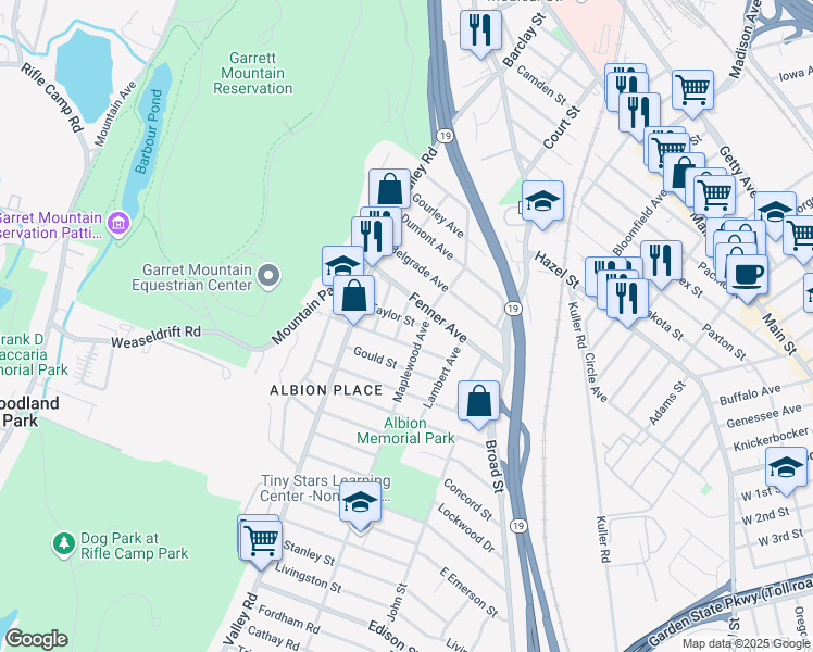 map of restaurants, bars, coffee shops, grocery stores, and more near 112 Maplewood Avenue in Clifton