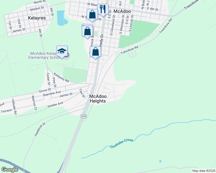 map of restaurants, bars, coffee shops, grocery stores, and more near 6 Middle Street in McAdoo