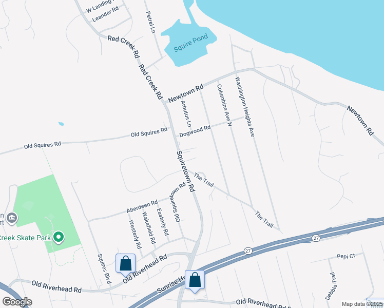 map of restaurants, bars, coffee shops, grocery stores, and more near 104A Squiretown Road in Hampton Bays