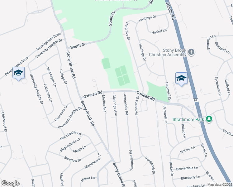 map of restaurants, bars, coffee shops, grocery stores, and more near 384 Oxhead Road in Stony Brook
