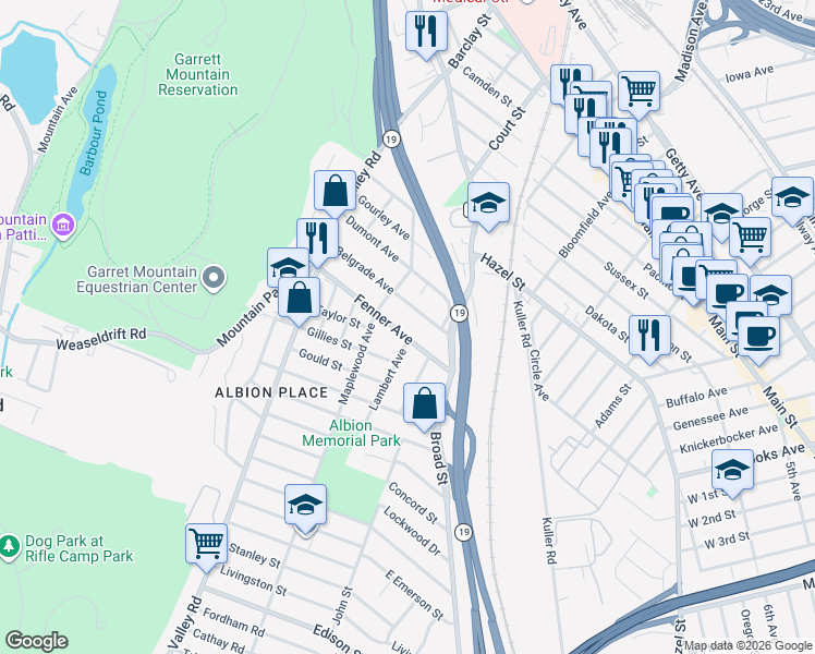 map of restaurants, bars, coffee shops, grocery stores, and more near 54 Fenner Avenue in Clifton