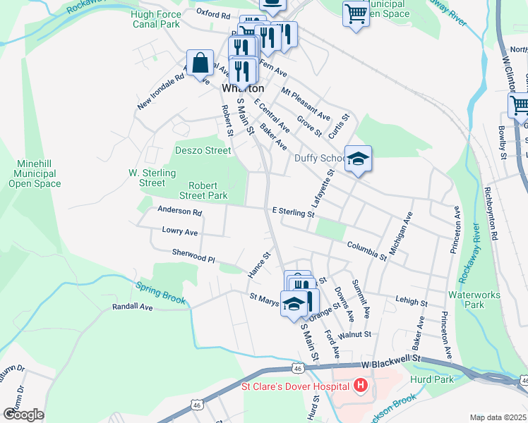 map of restaurants, bars, coffee shops, grocery stores, and more near in Wharton