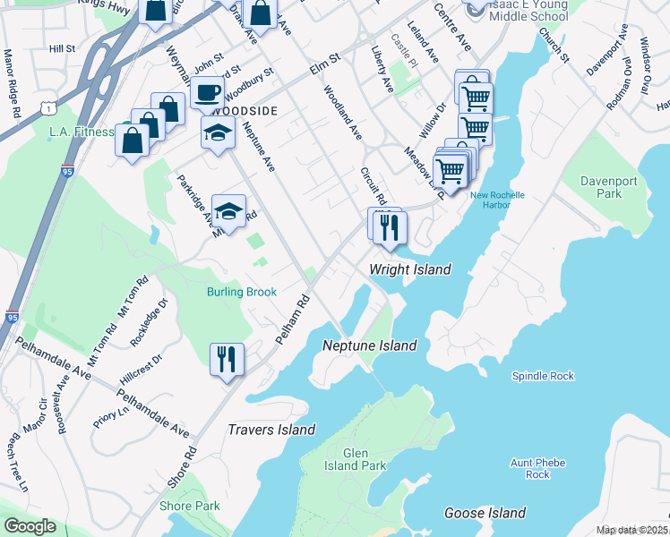 map of restaurants, bars, coffee shops, grocery stores, and more near in New Rochelle
