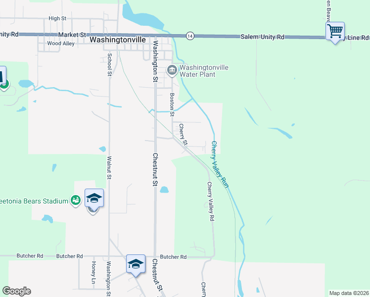 map of restaurants, bars, coffee shops, grocery stores, and more near 505 Cherry Valley Drive in Leetonia