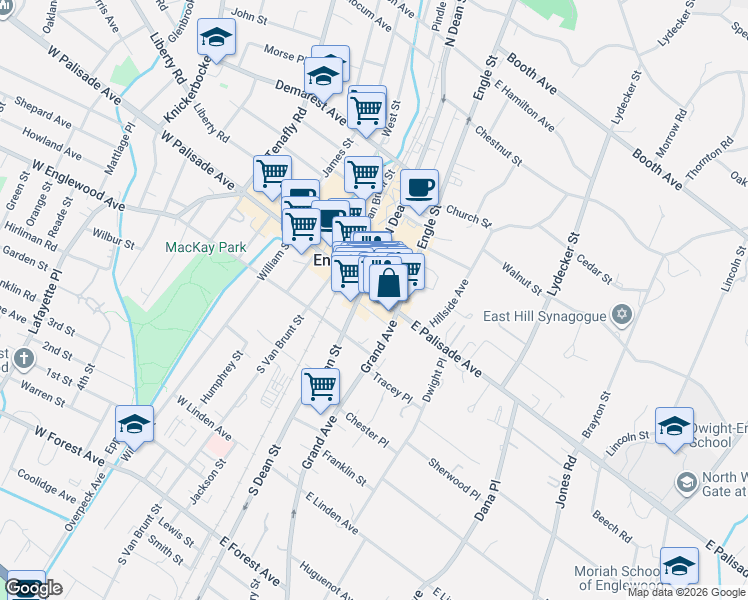 map of restaurants, bars, coffee shops, grocery stores, and more near in Englewood