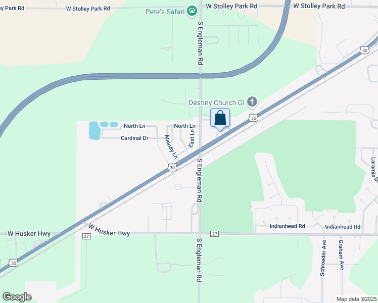 map of restaurants, bars, coffee shops, grocery stores, and more near 101-199 East Lane in Grand Island