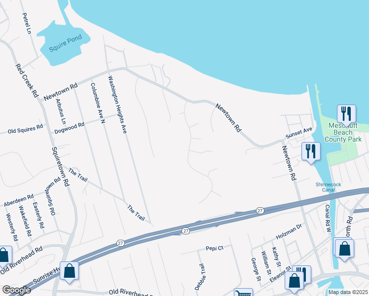 map of restaurants, bars, coffee shops, grocery stores, and more near 20 Quail Run in Hampton Bays