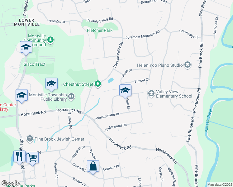 map of restaurants, bars, coffee shops, grocery stores, and more near 15 Montgomery Avenue in Montville