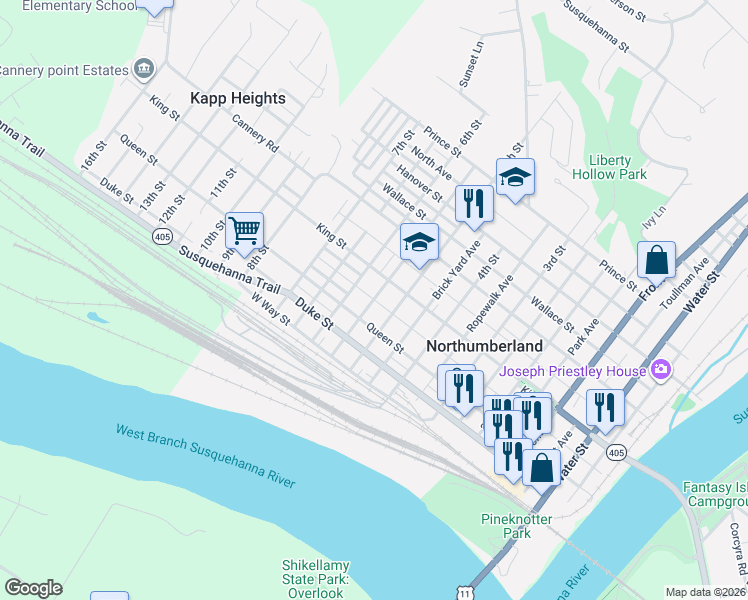map of restaurants, bars, coffee shops, grocery stores, and more near 698 Wheatley Ave in Northumberland