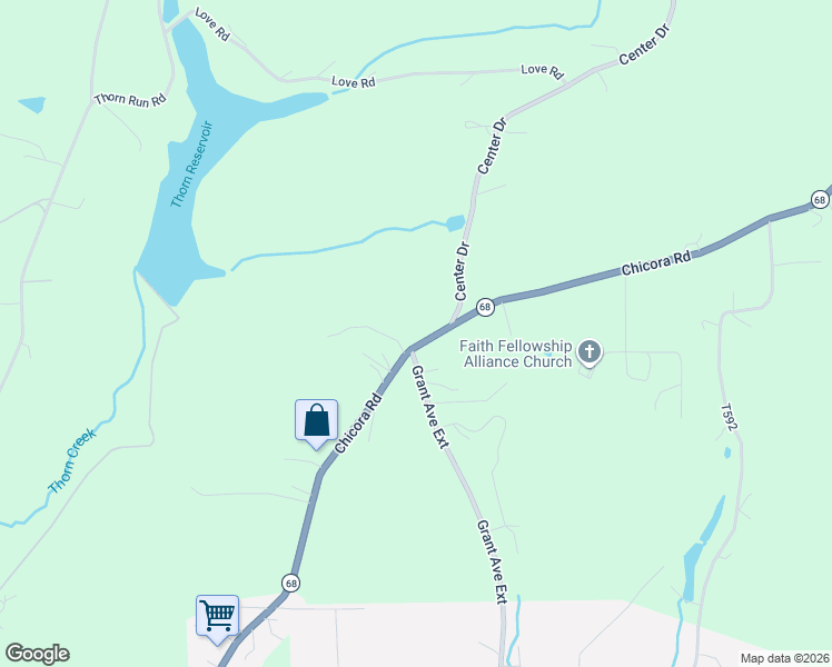 map of restaurants, bars, coffee shops, grocery stores, and more near 301 Chicora Road in Butler