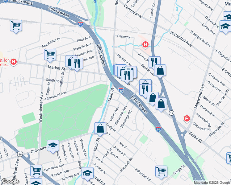 map of restaurants, bars, coffee shops, grocery stores, and more near 530 Main Street in Lodi