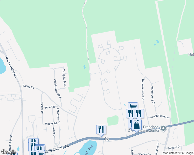 map of restaurants, bars, coffee shops, grocery stores, and more near 29 Briar Hill Court in Middle Island