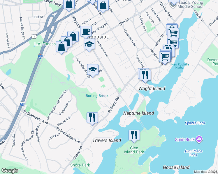 map of restaurants, bars, coffee shops, grocery stores, and more near in New Rochelle