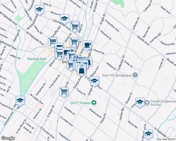 map of restaurants, bars, coffee shops, grocery stores, and more near in Englewood