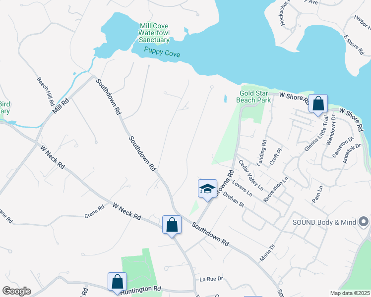 map of restaurants, bars, coffee shops, grocery stores, and more near 7 Abbington Drive in Lloyd Harbor