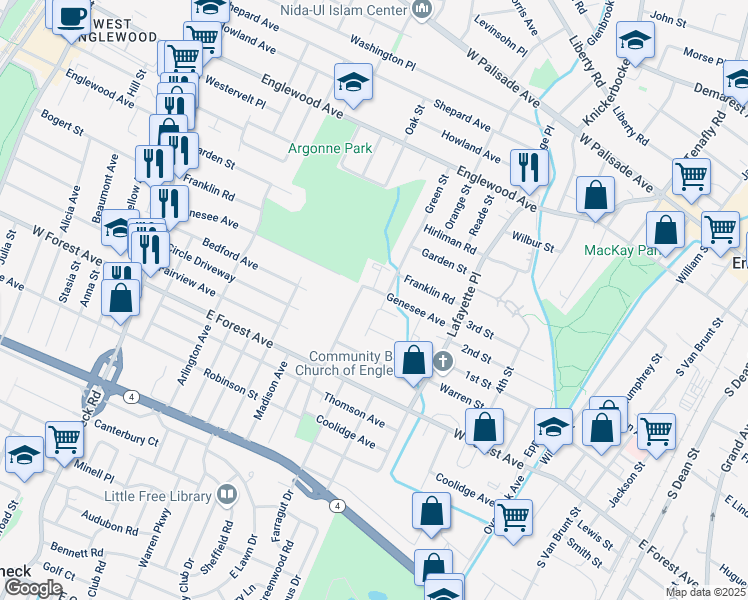 map of restaurants, bars, coffee shops, grocery stores, and more near 2 Mevan Avenue in Englewood