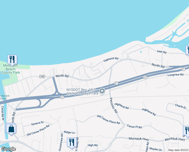 map of restaurants, bars, coffee shops, grocery stores, and more near in Hampton Bays