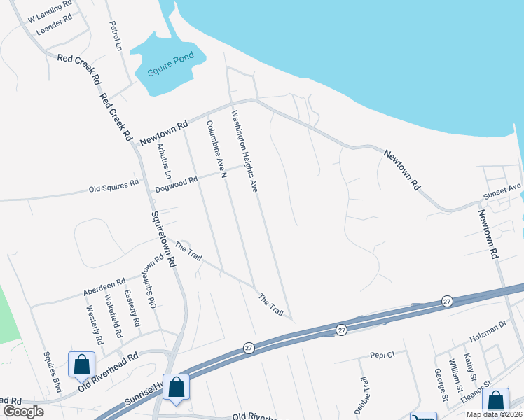 map of restaurants, bars, coffee shops, grocery stores, and more near 136 Washington Heights Avenue in Hampton Bays