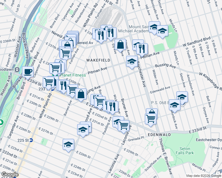 map of restaurants, bars, coffee shops, grocery stores, and more near 4147 Gunther Avenue in The Bronx