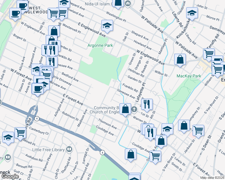 map of restaurants, bars, coffee shops, grocery stores, and more near 2 Mevan Avenue in Englewood