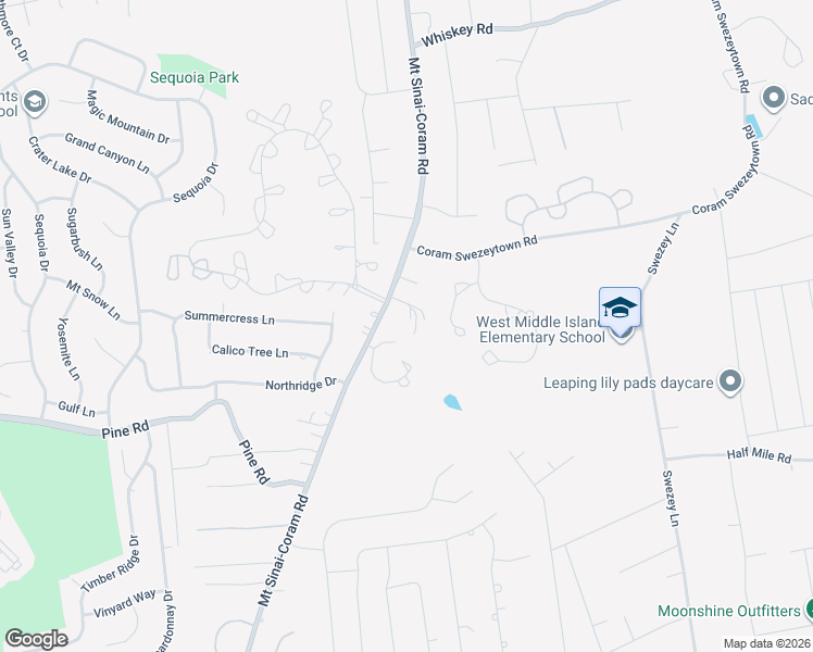 map of restaurants, bars, coffee shops, grocery stores, and more near 177 Mount Sinai-Coram Road in Coram